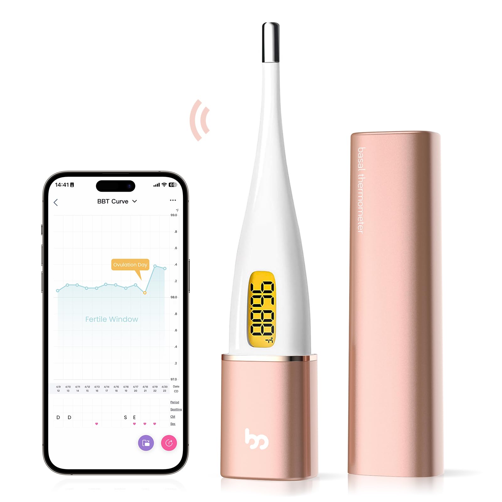 Femometer Smart BBT Thermometer with Backlight LED Screen, Fertility Tracker for Women, Easy to Use and Carry, Lipstick