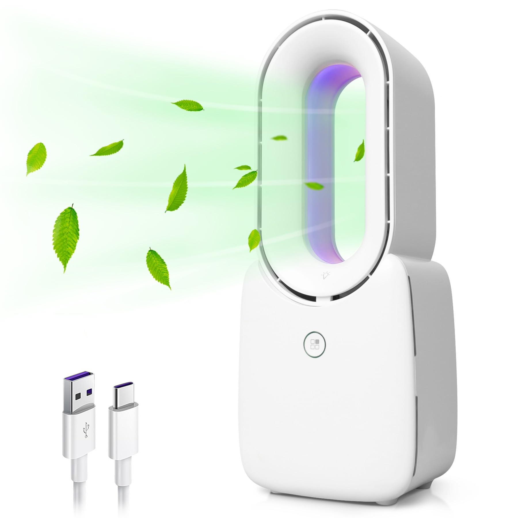 CONBOLA Bladeless Desk Fan for Bedroom, Quiet Touch Control Small Personal Cooling Fan with 5 Colors LED Light