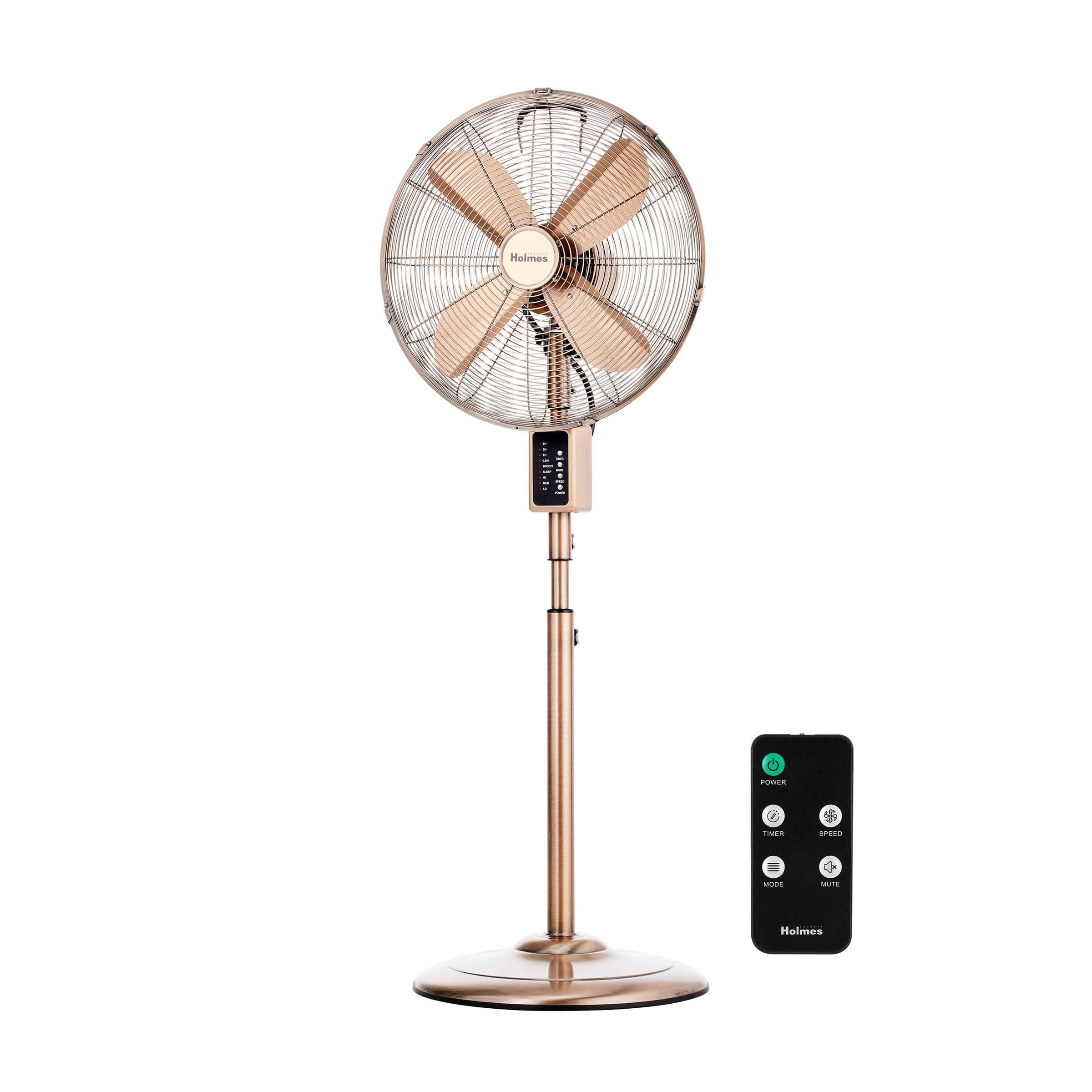 Holmes 16" Copper Digital Metal Stand Fan - 75° Oscillation, 3 Speeds, 4 Blades, 3 Modes, 7.5-Hour Timer, Adjustable Hei