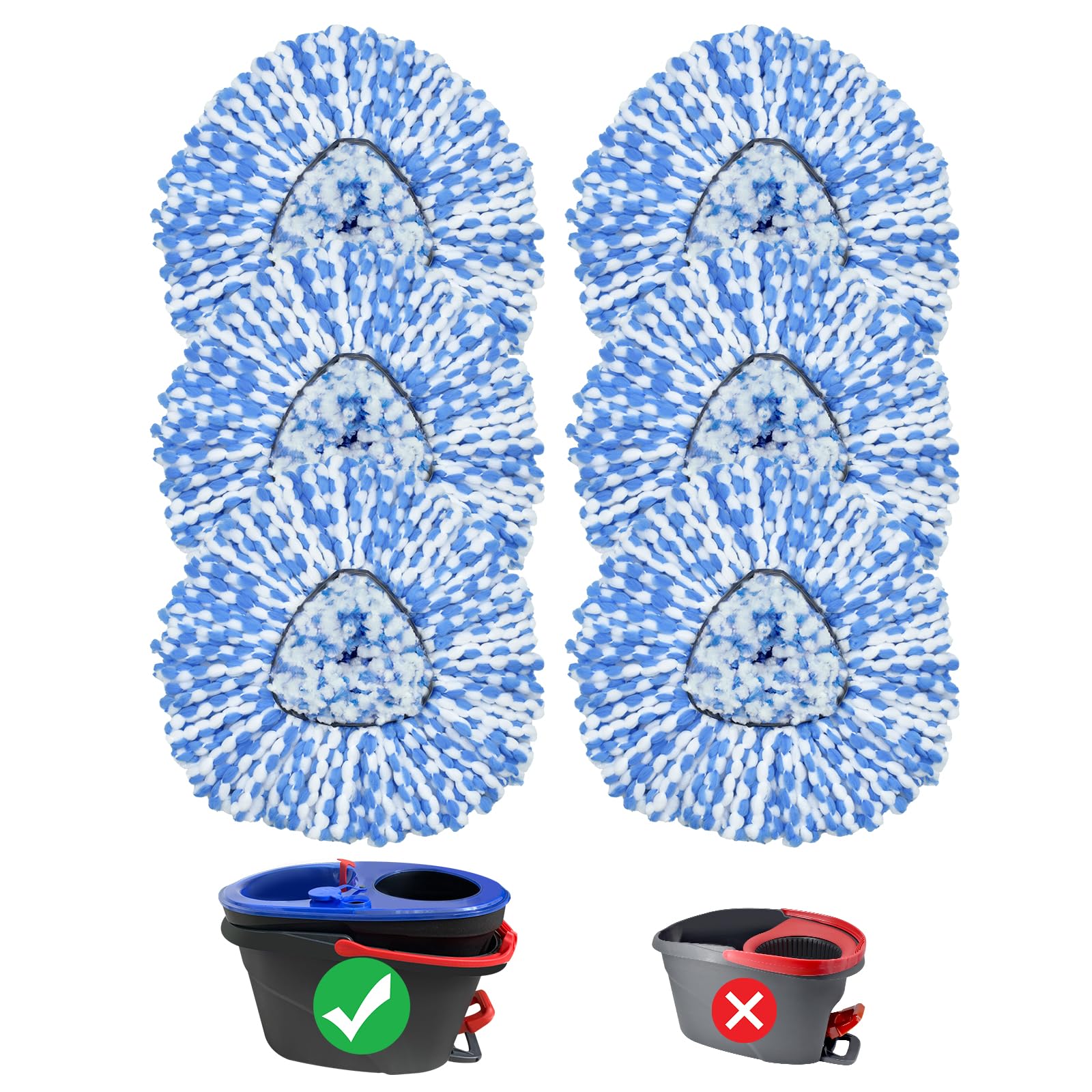 Oceda RinseClean 2-Tank System Spin Mop Replace Head, Microfiber Mop Refills, Machine Washable, 6 Pack Deep Cleaning (NO