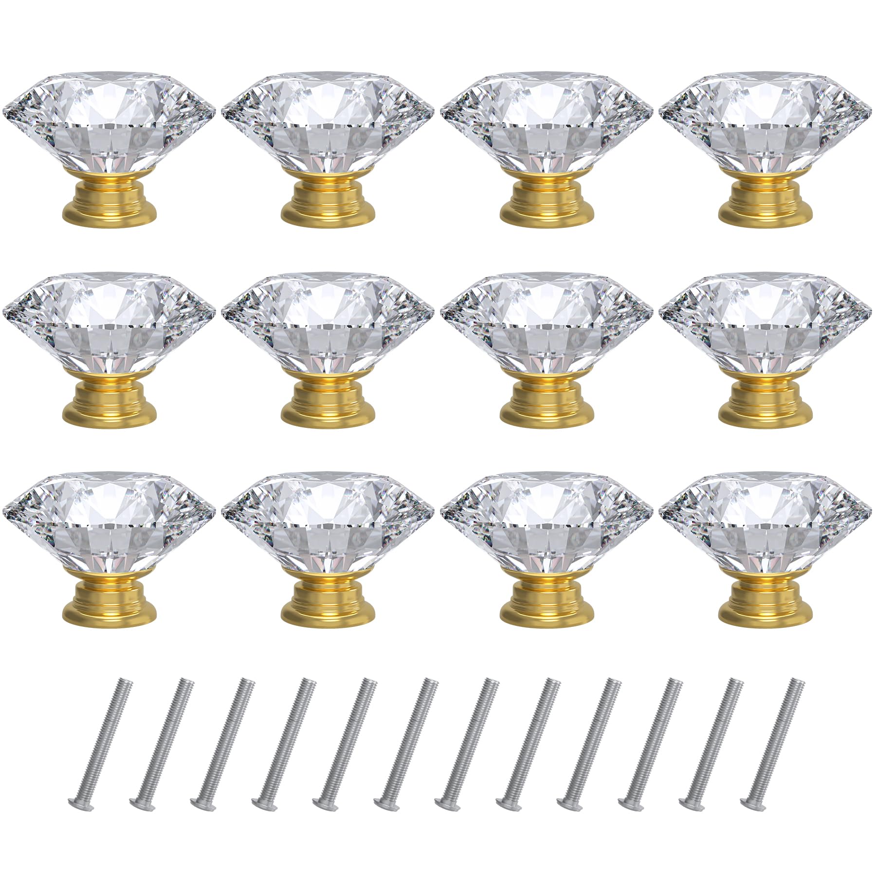 Tomorotec 12-Pack 40mm White Crystal Glass Cabinet Drawer Pull for Modern & Classic Styles
| Easy-to-Install Gold Base